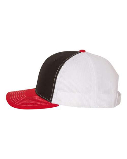 Richardson Snapback Trucker Cap 112 Black/ White/ Red Custom Embroidered Business Logo