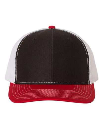 Richardson Snapback Trucker Cap 112 Black/ White/ Red Custom Embroidered Business Logo