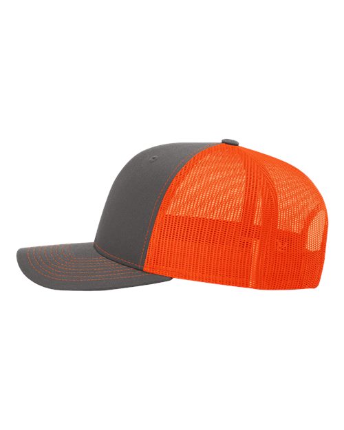 Richardson Snapback Trucker Cap 112 Charcoal/ Neon Orange Custom Embroidered Business Logo