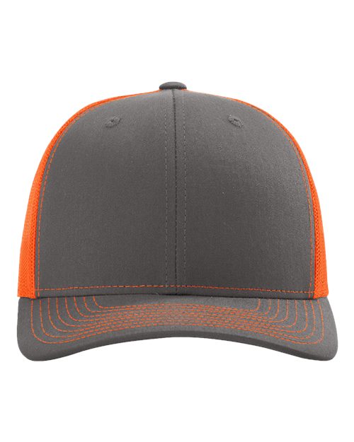 Richardson Snapback Trucker Cap 112 Charcoal/ Neon Orange Custom Embroidered Business Logo