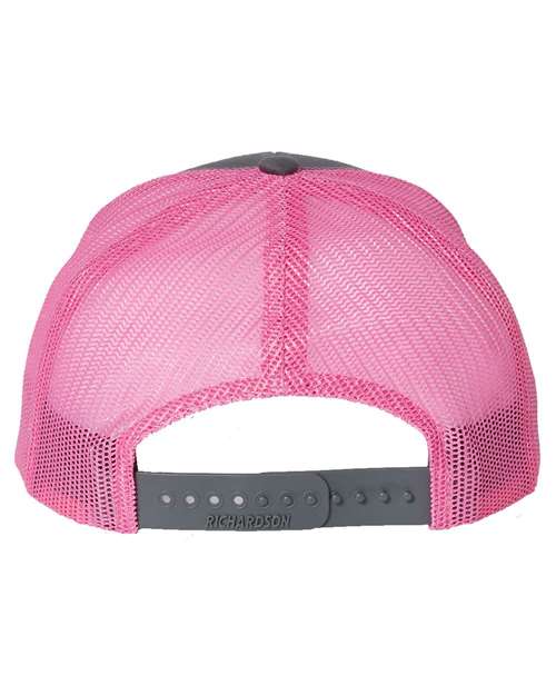 Richardson Snapback Trucker Cap 112 Charcoal/ Neon Pink Custom Embroidered Business Logo