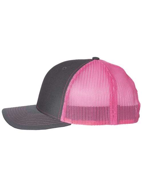 Richardson Snapback Trucker Cap 112 Charcoal/ Neon Pink Custom Embroidered Business Logo