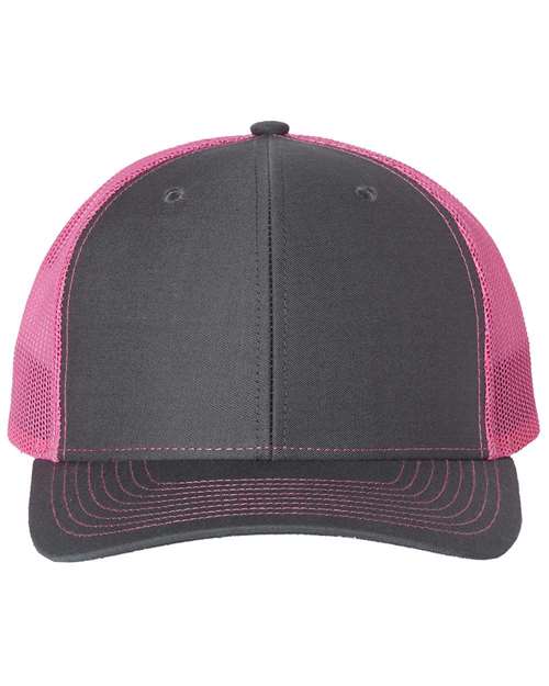 Richardson Snapback Trucker Cap 112 Charcoal/ Neon Pink Custom Embroidered Business Logo