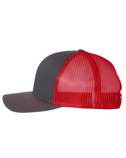 Richardson Snapback Trucker Cap 112 Charcoal/ Red Custom Embroidered Business Logo