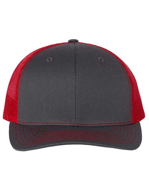 Richardson Snapback Trucker Cap 112 Charcoal/ Red Custom Embroidered Business Logo