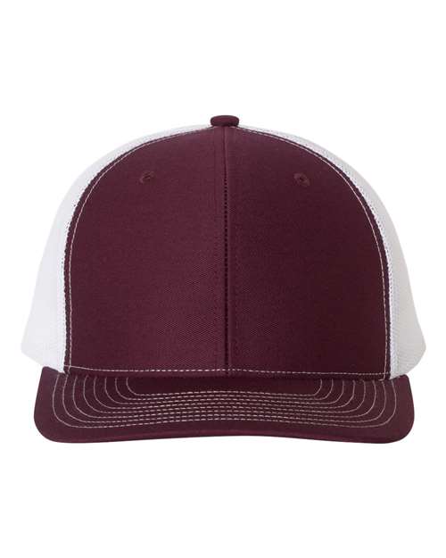 Richardson Snapback Trucker Cap 112 Maroon/ White Custom Embroidered Business Logo