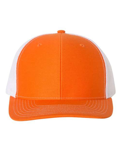 Richardson Snapback Trucker Cap 112 Orange/ White Custom Embroidered Business Logo