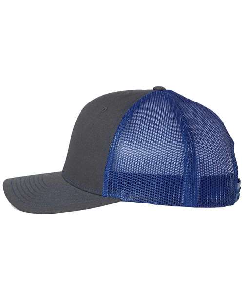 Richardson Snapback Trucker Cap 112 Charcoal/ Royal Custom Embroidered Business Logo