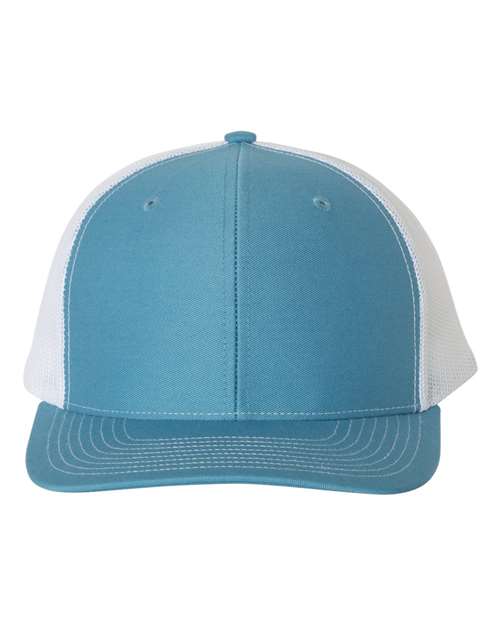 Richardson Snapback Trucker Cap 112 Columbia Blue/ White Custom Embroidered Business Logo