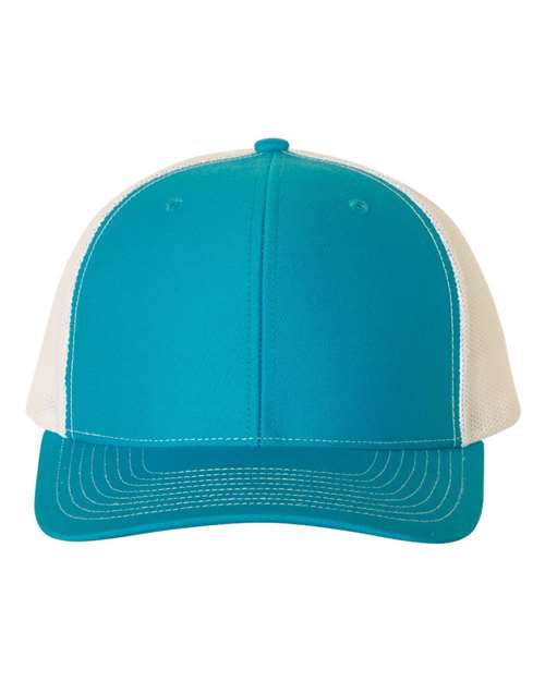 Richardson Snapback Trucker Cap 112 Cyan/ White Custom Embroidered Business Logo