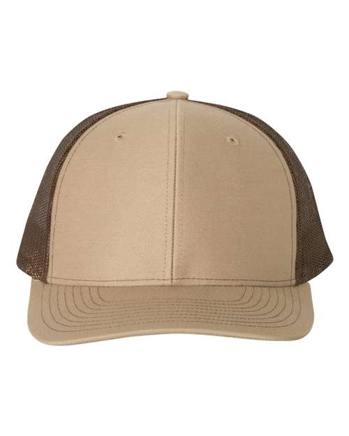 Richardson Snapback Trucker Cap 112 Khaki/ Coffee Custom Embroidered Business Logo