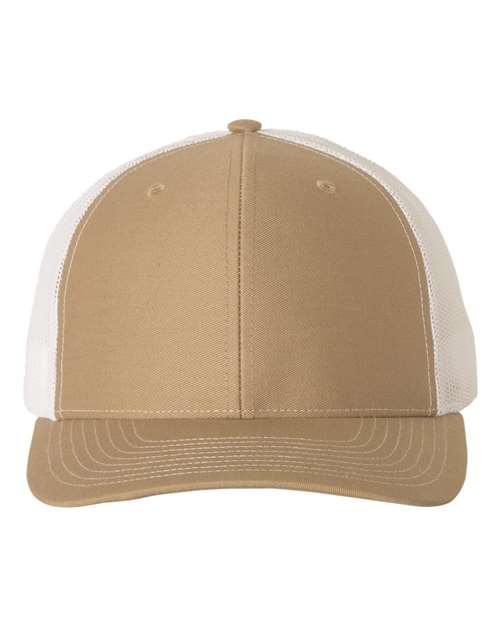 Richardson Snapback Trucker Cap 112 Khaki/ White Custom Embroidered Business Logo