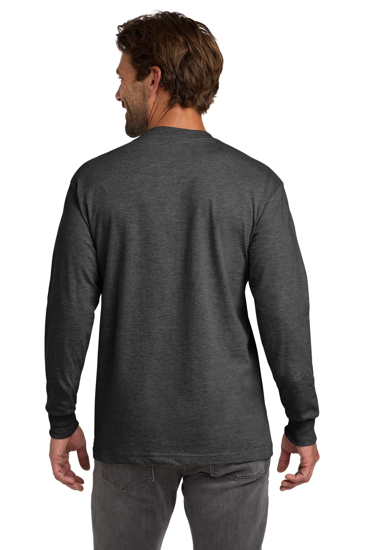 Custom Embroidered Hanes Beefy-T -  100% Cotton Long Sleeve T-Shirt.  5186,Charcoal Heather