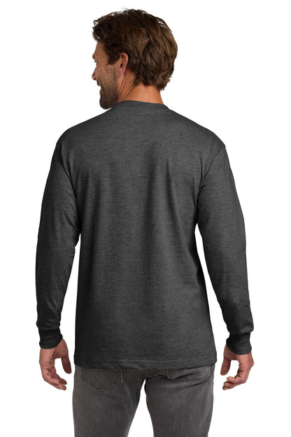 Custom Embroidered Hanes Beefy-T -  100% Cotton Long Sleeve T-Shirt.  5186,Charcoal Heather