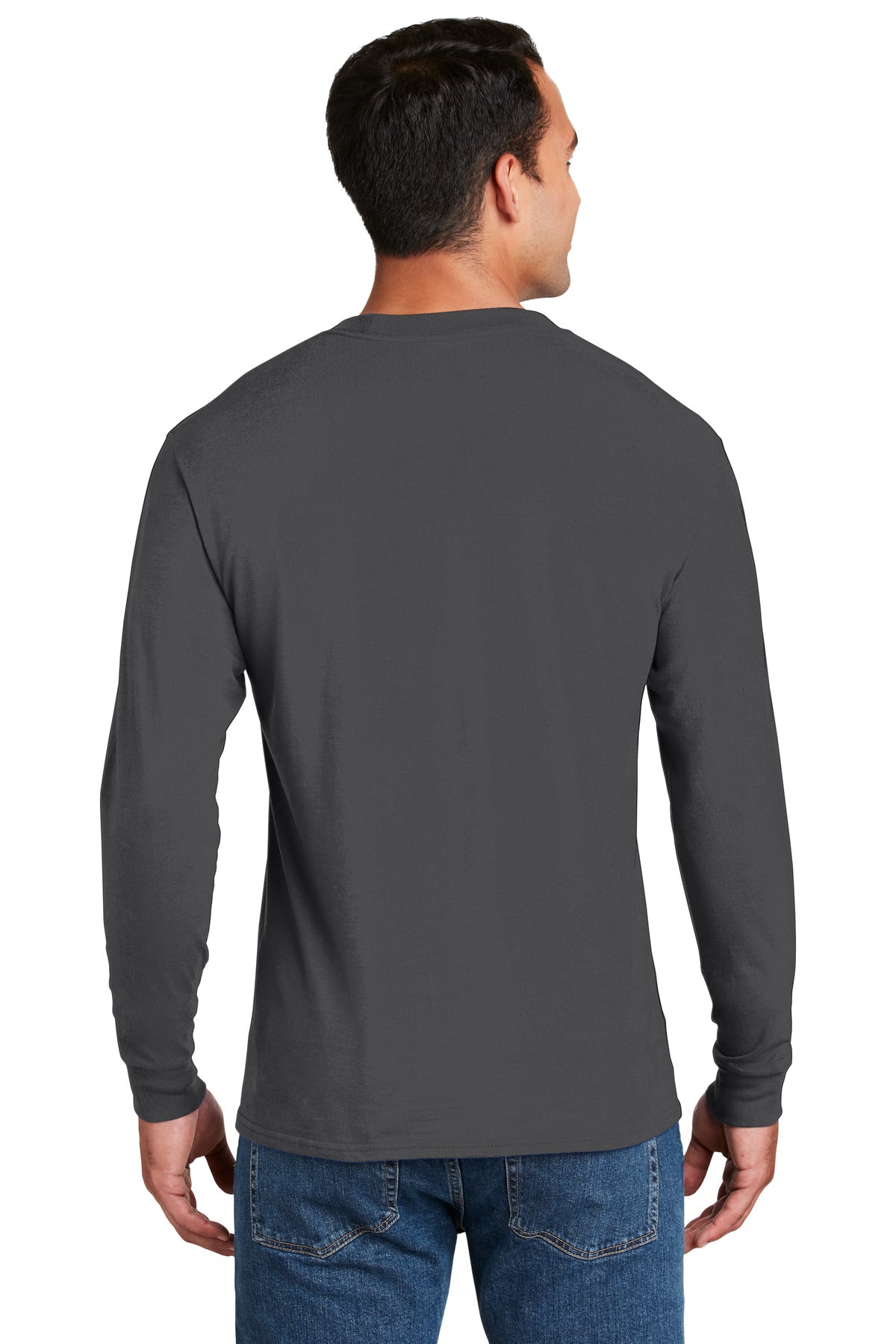 Custom Embroidered Hanes Beefy-T -  100% Cotton Long Sleeve T-Shirt.  5186,Smoke Gray