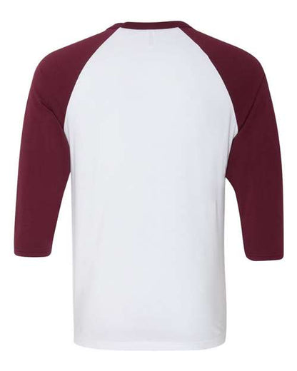 BELLA + CANVAS Three-Quarter Sleeve Baseball Tee 3200 White/ Kelly Custom Embroidered Business Logo