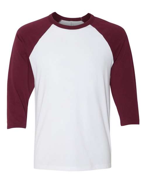 BELLA + CANVAS Three-Quarter Sleeve Baseball Tee 3200 White/ Kelly Custom Embroidered Business Logo