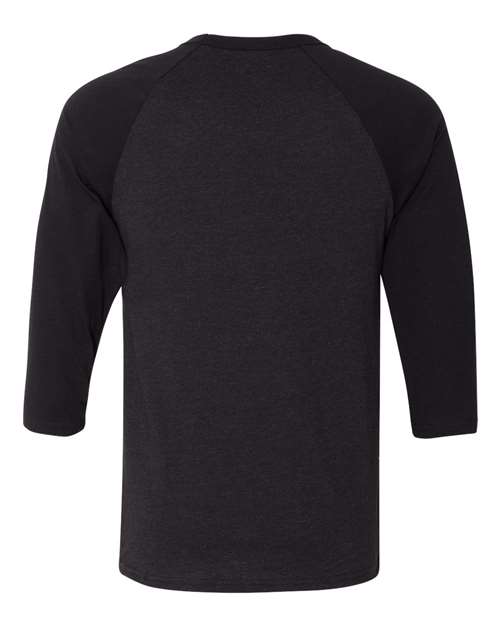 BELLA + CANVAS Three-Quarter Sleeve Baseball Tee 3200 Black Heather/ Black Custom Embroidered Business Logo