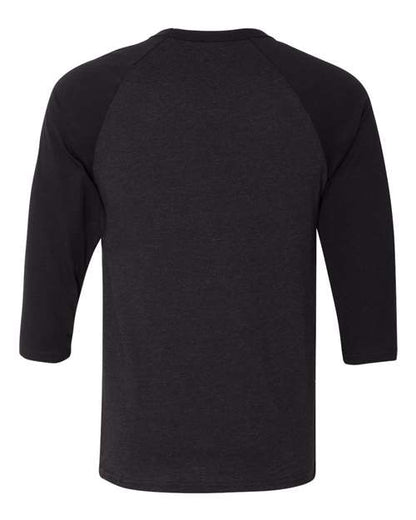 BELLA + CANVAS Three-Quarter Sleeve Baseball Tee 3200 Black Heather/ Black Custom Embroidered Business Logo