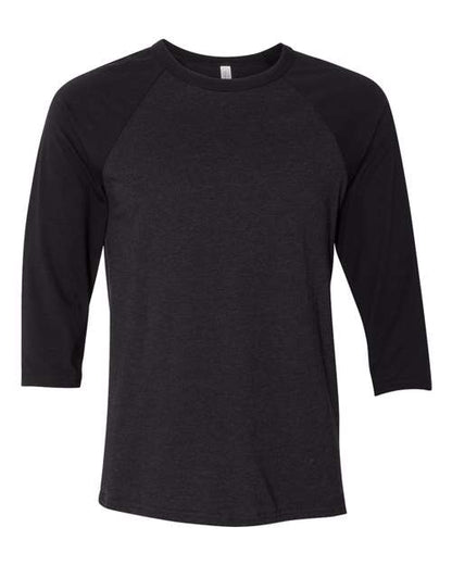 BELLA + CANVAS Three-Quarter Sleeve Baseball Tee 3200 Black Heather/ Black Custom Embroidered Business Logo