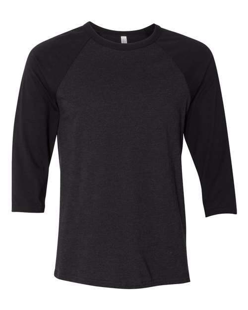 BELLA + CANVAS Three-Quarter Sleeve Baseball Tee 3200 Black Heather/ Black Custom Embroidered Business Logo