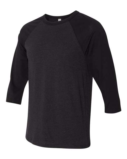 BELLA + CANVAS Three-Quarter Sleeve Baseball Tee 3200 Black Heather/ Black Custom Embroidered Business Logo