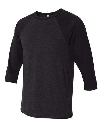 BELLA + CANVAS Three-Quarter Sleeve Baseball Tee 3200 Black Heather/ Black Custom Embroidered Business Logo