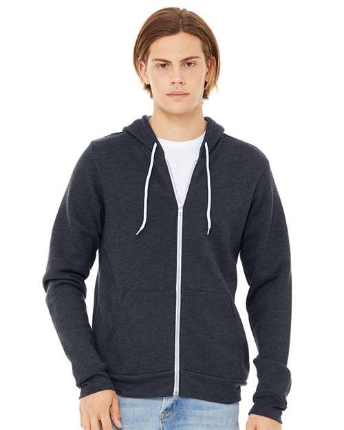 Custom Embroidered  BELLA + CANVAS Sponge Fleece Full-Zip Hoodie 3739 Heather Navy