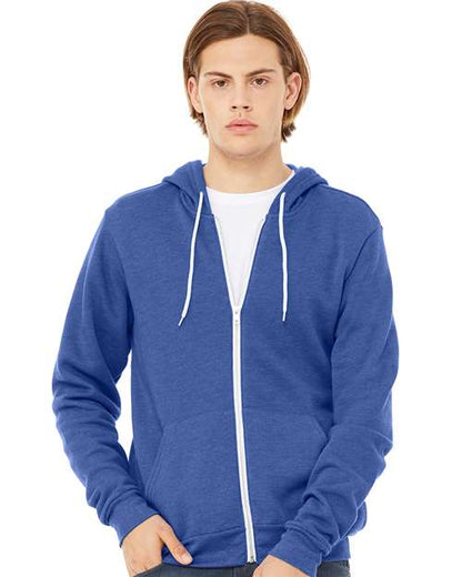 Custom Embroidered  BELLA + CANVAS Sponge Fleece Full-Zip Hoodie 3739 Heather True Royal