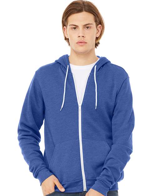 Custom Embroidered  BELLA + CANVAS Sponge Fleece Full-Zip Hoodie 3739 Heather True Royal