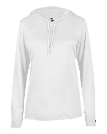 Badger Women's B-Core Long Sleeve Hooded T-Shirt 4165 White