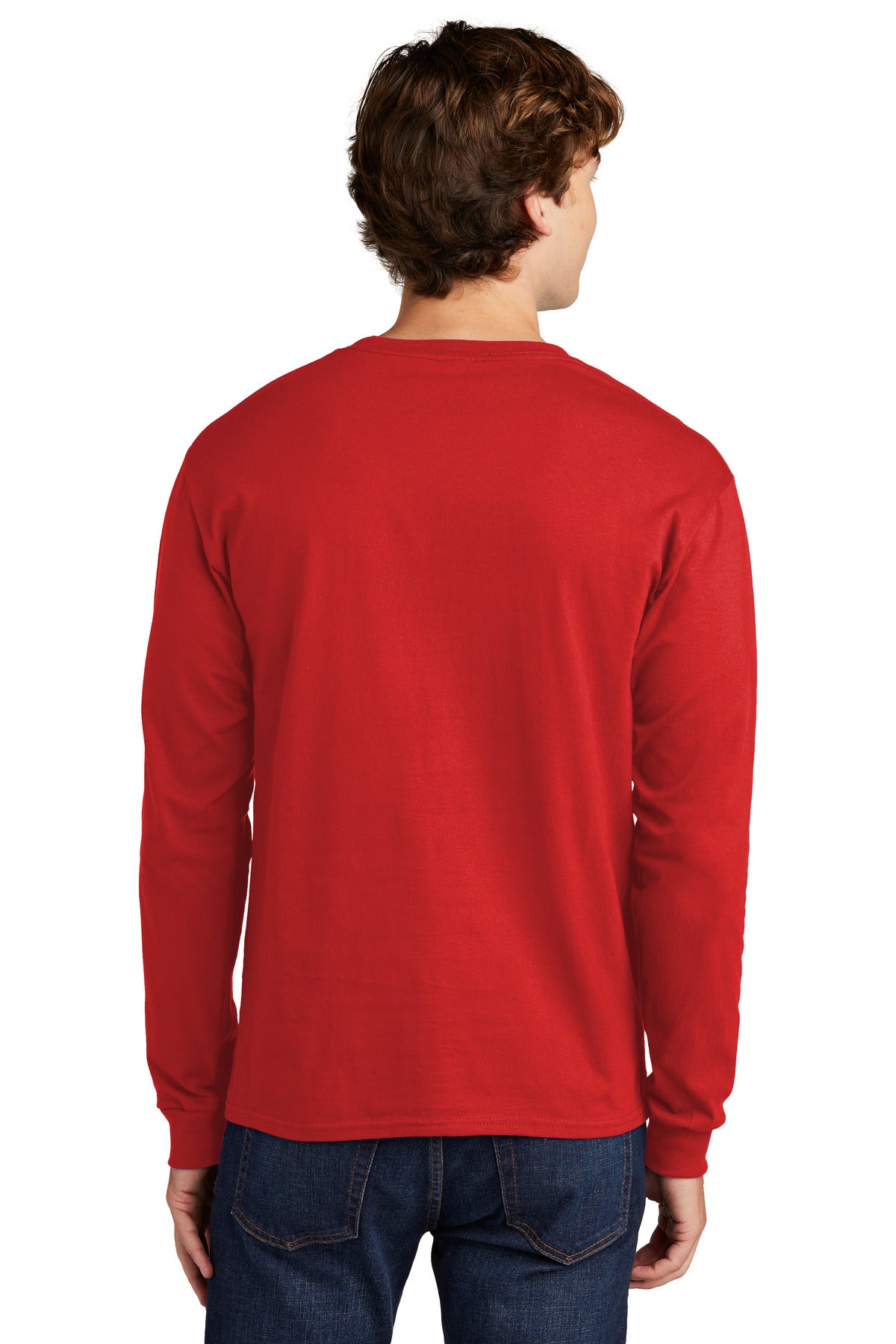 Custom Embroidered Hanes Essential-T 100% Cotton Long Sleeve T-Shirt 5286,Athletic Red