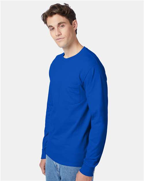 Hanes Authentic Long Sleeve Pocket T-Shirt 5596