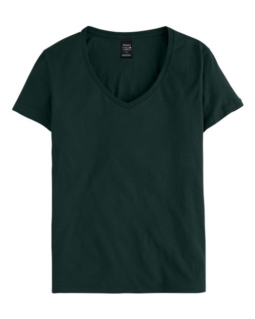 Custom EmbroideredHanes Women's Perfect-T V-Neck T-Shirt 2857 Deep Forest