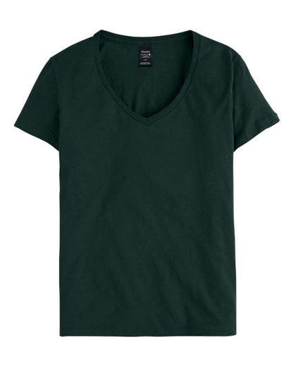 Custom EmbroideredHanes Women's Perfect-T V-Neck T-Shirt 2857 Deep Forest