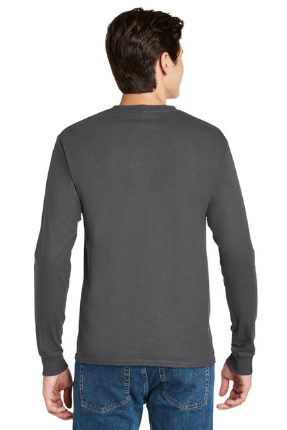Custom Embroidered Hanes - Authentic 100% Cotton Long Sleeve T-Shirt.  5586,Smoke Grey
