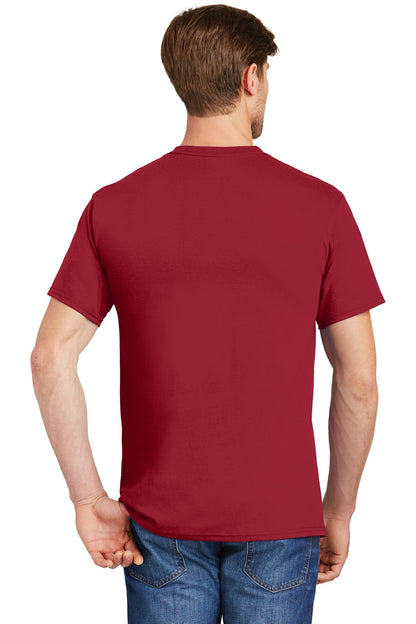 Custom Embroidered Hanes - Authentic 100%  Cotton T-Shirt with Pocket.  5590,Deep Red
