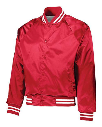 Custom EmbroideredAugusta Sportswear Unisex Satin Baseball Jacket Striped Trim 5208 Red/ White
