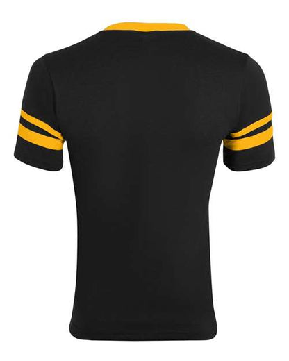 Augusta Sportswear V-Neck Jersey with Striped Sleeves 360 Black/ Gold