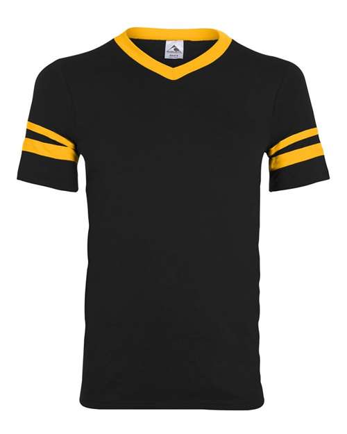 Augusta Sportswear V-Neck Jersey with Striped Sleeves 360 Black/ Gold