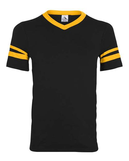 Augusta Sportswear V-Neck Jersey with Striped Sleeves 360 Black/ Gold