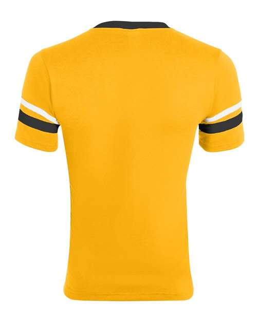 Augusta Sportswear V-Neck Jersey with Striped Sleeves 360 Gold/ Black/ White