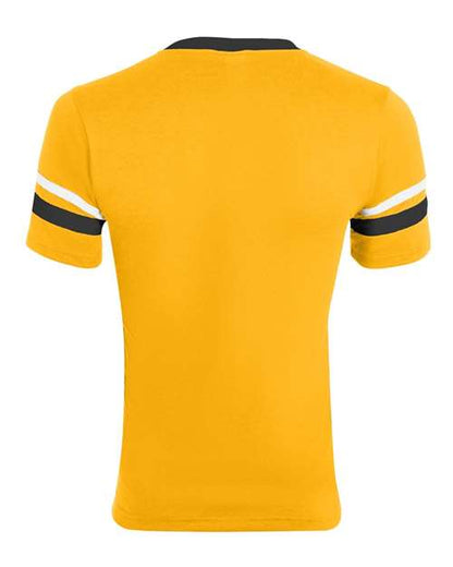 Augusta Sportswear V-Neck Jersey with Striped Sleeves 360 Gold/ Black/ White