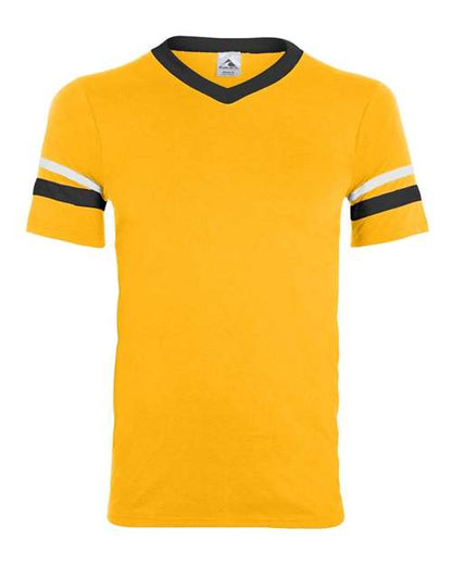 Augusta Sportswear V-Neck Jersey with Striped Sleeves 360 Gold/ Black/ White