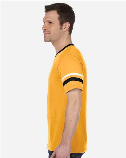 Augusta Sportswear V-Neck Jersey with Striped Sleeves 360 Gold/ Black/ White