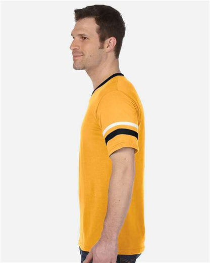 Augusta Sportswear V-Neck Jersey with Striped Sleeves 360 Gold/ Black/ White