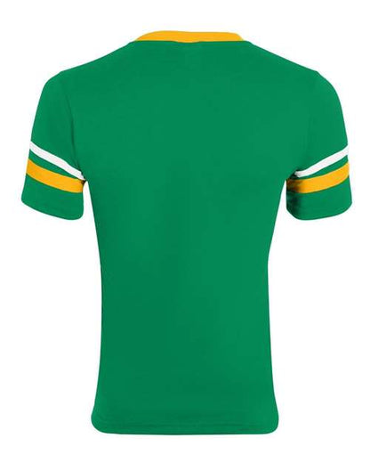 Augusta Sportswear V-Neck Jersey with Striped Sleeves 360 Kelly/ Gold/ White