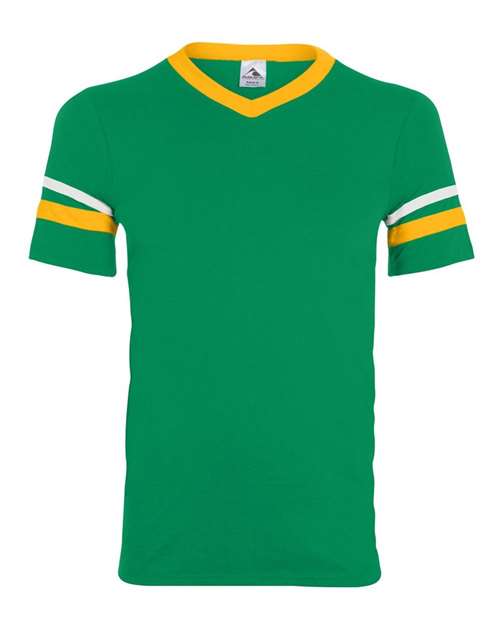 Augusta Sportswear V-Neck Jersey with Striped Sleeves 360 Kelly/ Gold/ White