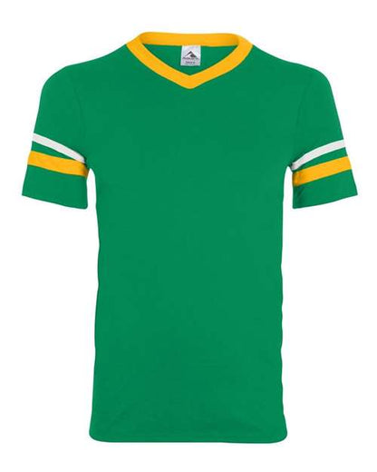 Augusta Sportswear V-Neck Jersey with Striped Sleeves 360 Kelly/ Gold/ White