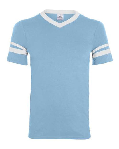 Augusta Sportswear V-Neck Jersey with Striped Sleeves 360 Light Blue/ White